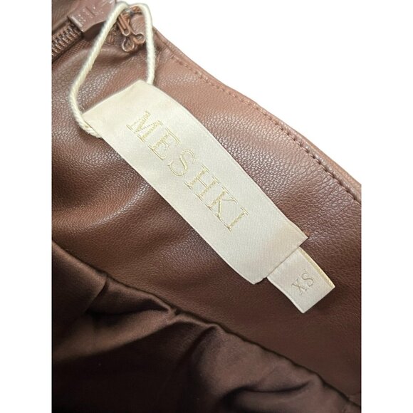 Meshki Ruched Bodycon Naomi Mini Skirt Size XS Chocolate Brown Faux Leather - Picture 10 of 15